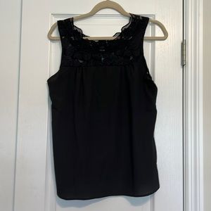 Dina Be black sleeveless top with lace neckline, GUC, size large